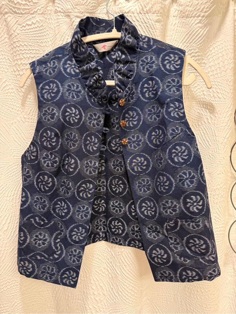 NWT Hand-Woven Kurume Katsuri Indigo Vest, Muromachi En, OS, $149